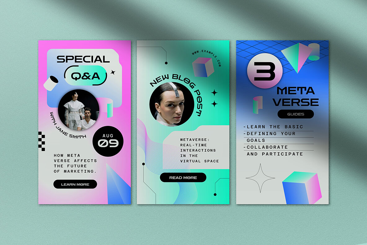 Green 90s Gradient Metaverse Instagram Pack 5