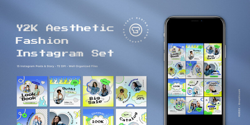 Blue Y2K Aesthetic Fashion Instagram Pack