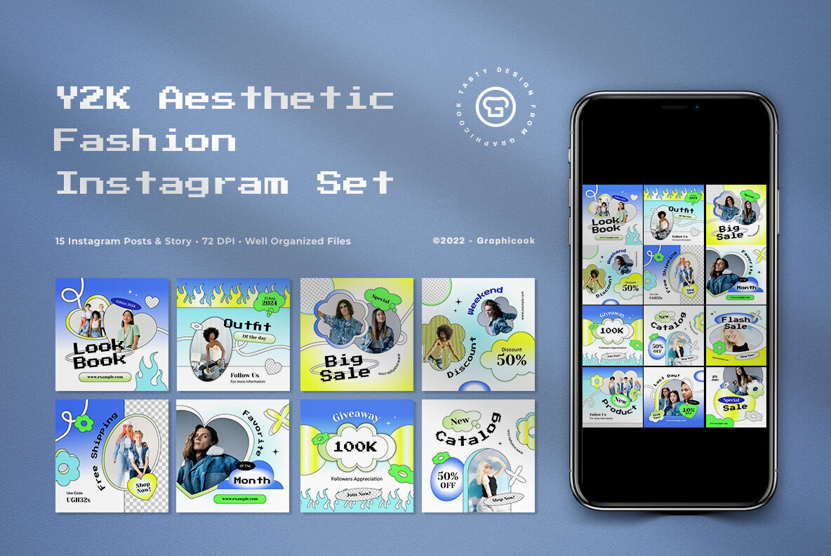 Blue Y2K Aesthetic Fashion Instagram Pack 1