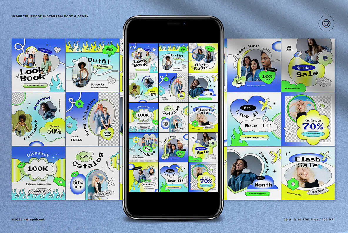 Blue Y2K Aesthetic Fashion Instagram Pack 2