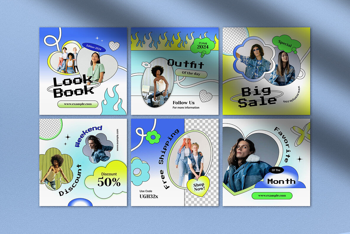 Blue Y2K Aesthetic Fashion Instagram Pack 3