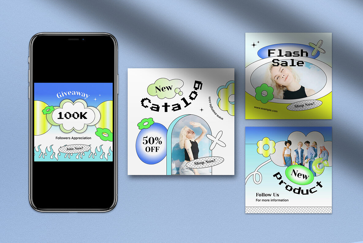 Blue Y2K Aesthetic Fashion Instagram Pack 4