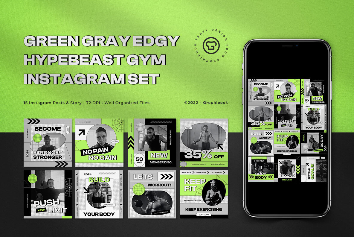 Green and Gray Edgy Hypebeast Gym Instagram Pack 1