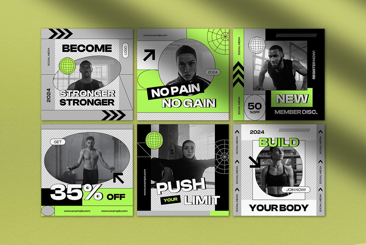 Green and Gray Edgy Hypebeast Gym Instagram Pack 3