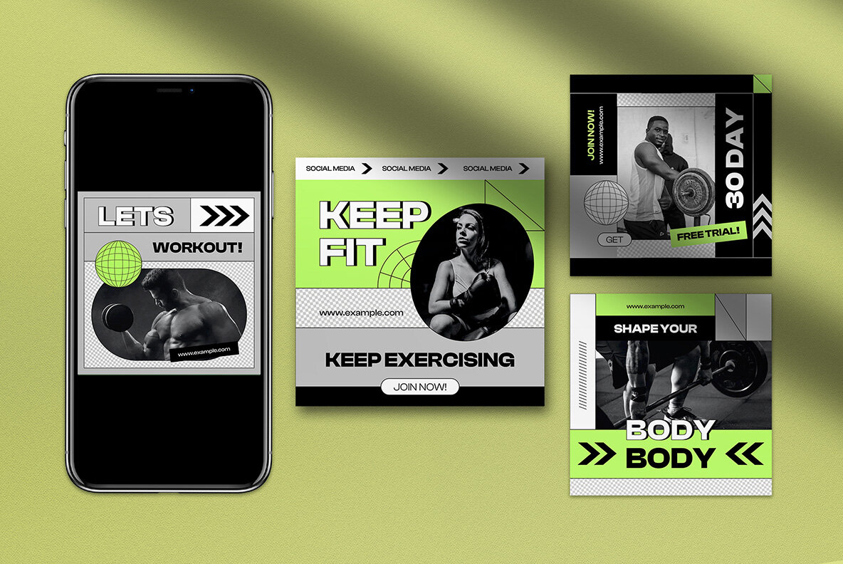 Green and Gray Edgy Hypebeast Gym Instagram Pack 4