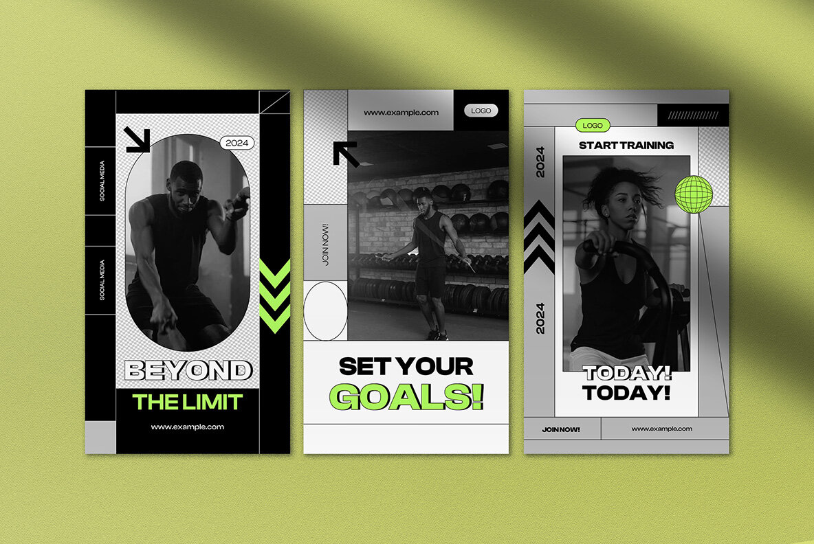 Green and Gray Edgy Hypebeast Gym Instagram Pack 5