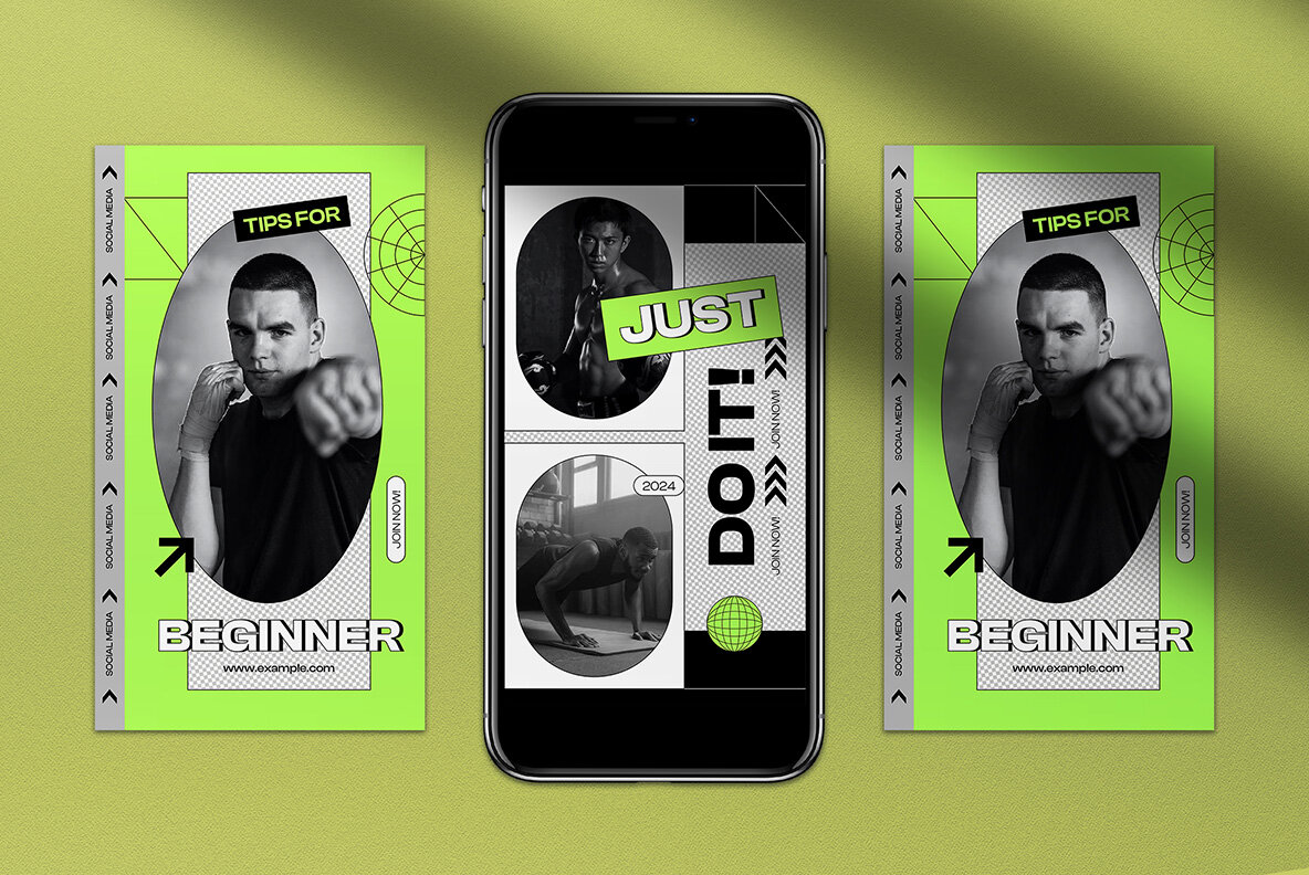 Green and Gray Edgy Hypebeast Gym Instagram Pack 6