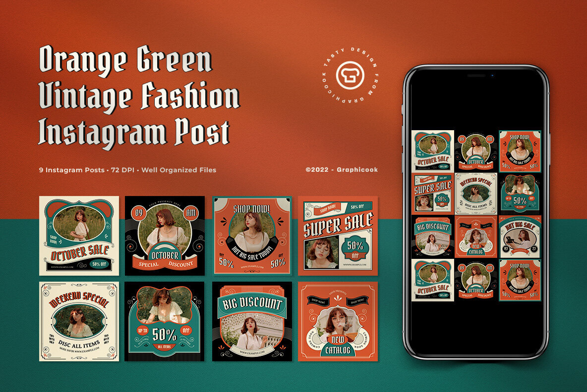 Orange and Green Vintage Fashion Instagram Pack 1