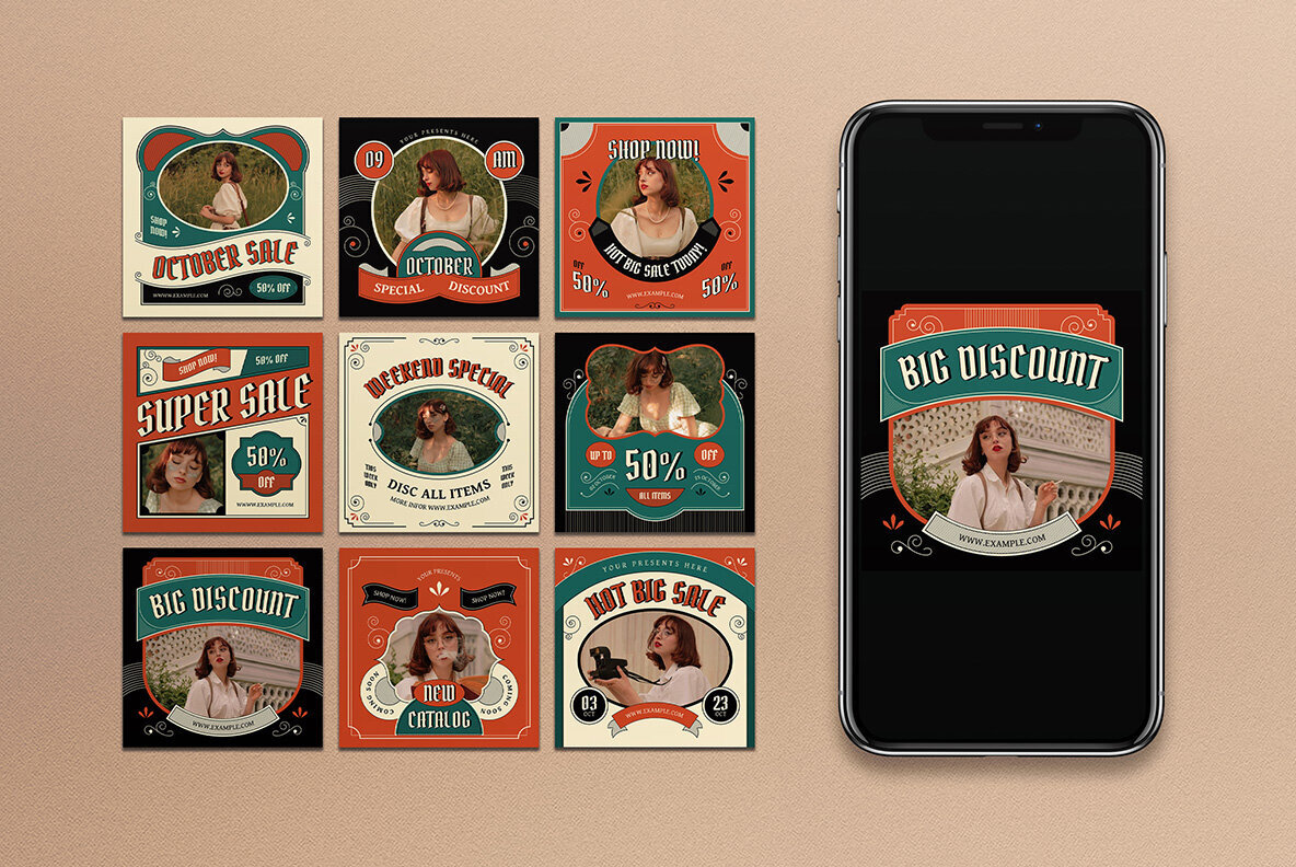 Orange and Green Vintage Fashion Instagram Pack 2