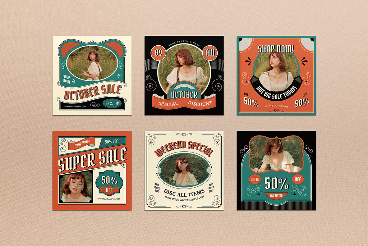 Orange and Green Vintage Fashion Instagram Pack 3