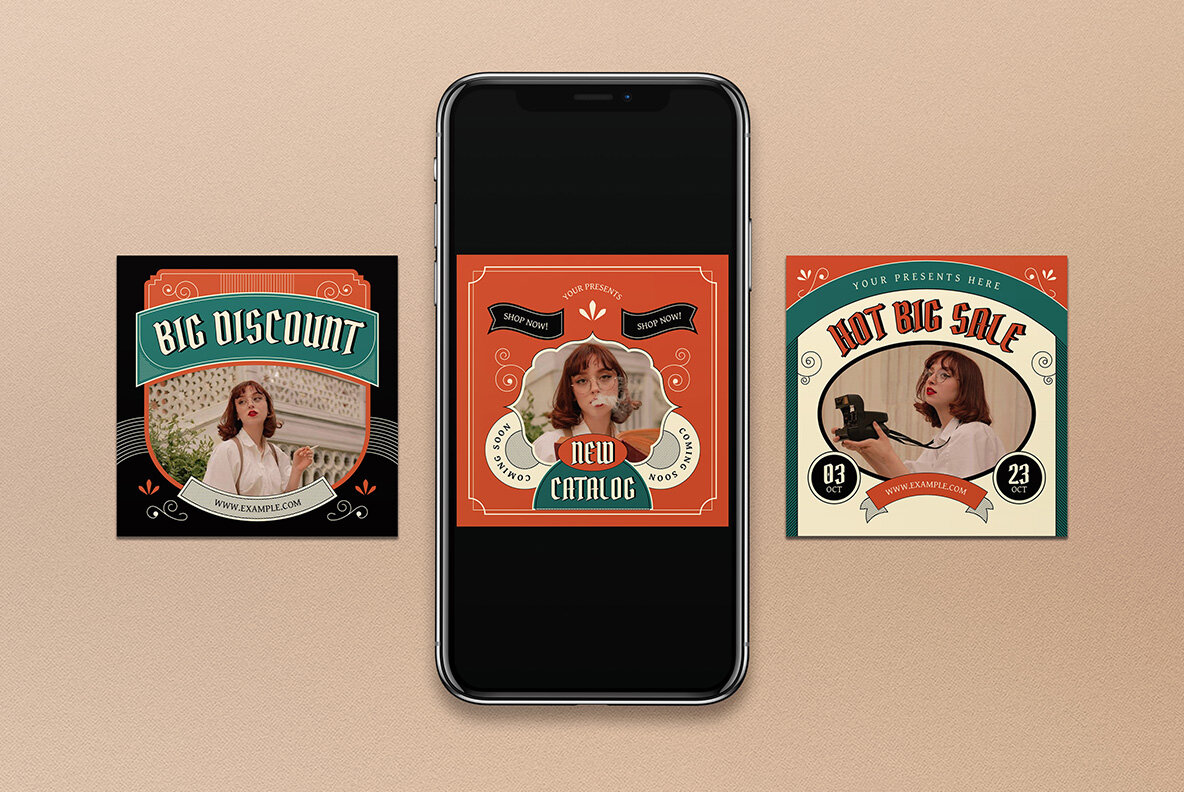 Orange and Green Vintage Fashion Instagram Pack 4