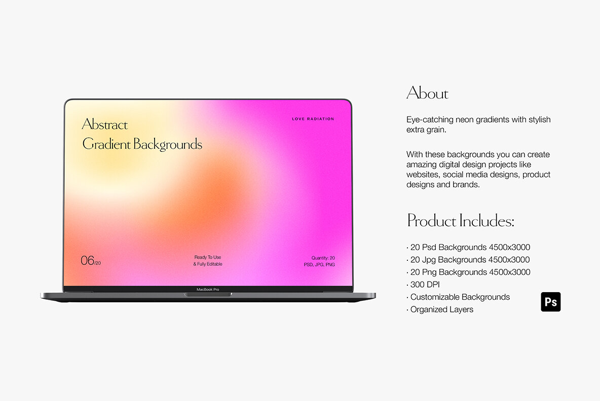 Abstract Bright Neon Grainy Gradient Backgrounds PSD 10