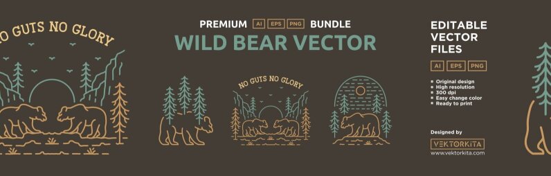 Wild Bear Forest Vector Illustration
