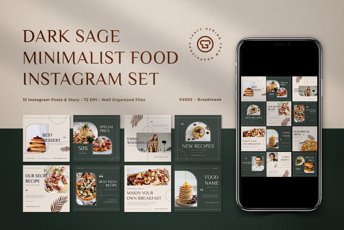 Dark Sage Minimalist Food Instagram Pack 1