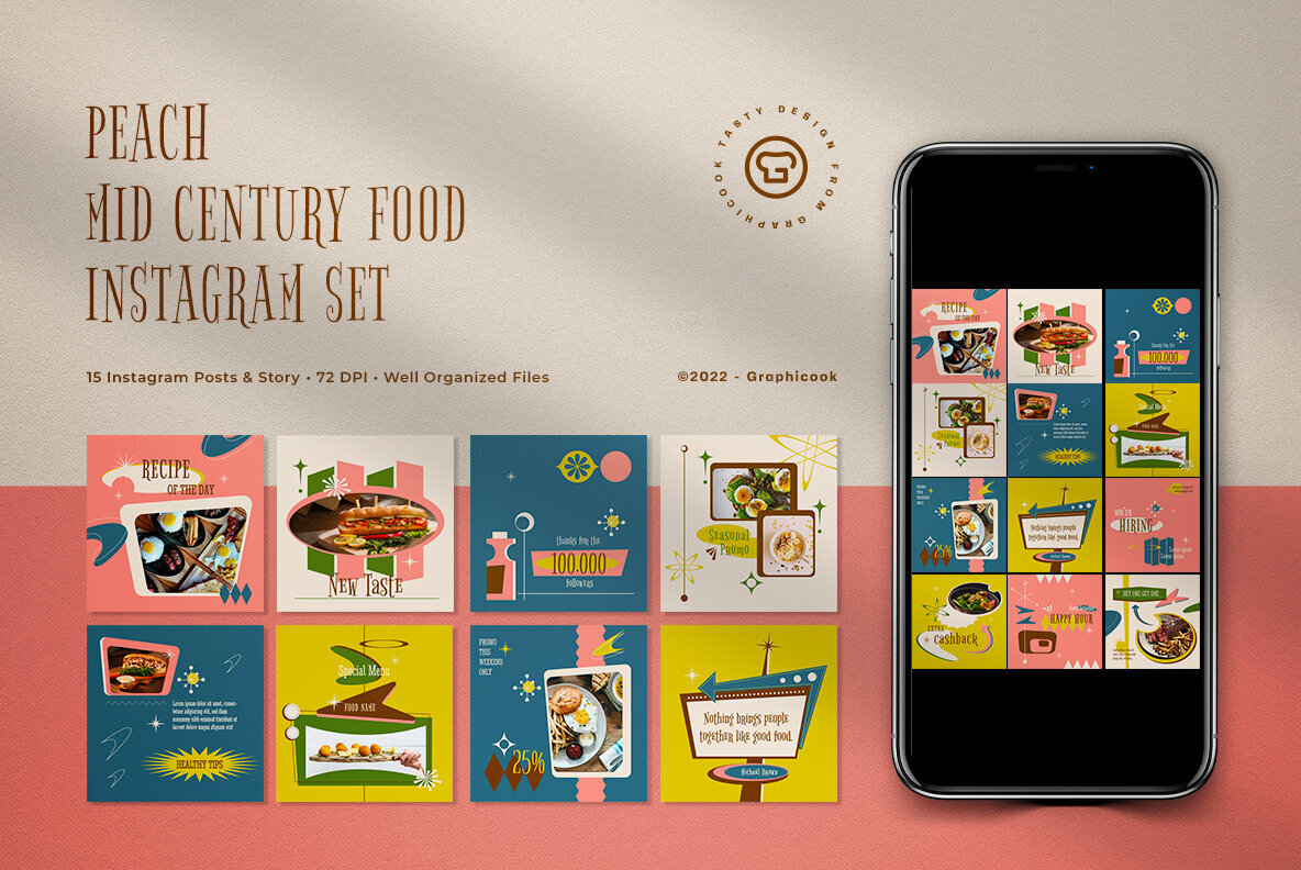 Peach Mid Century Food Instagram Pack