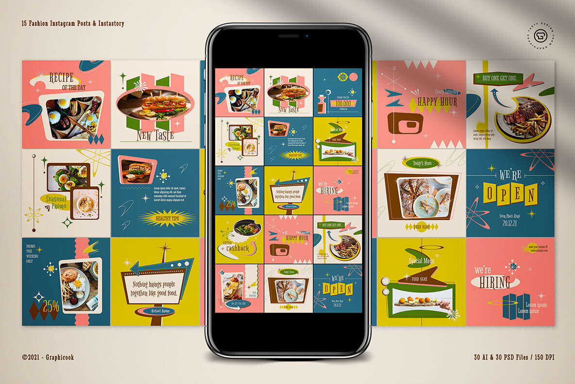 Peach Mid Century Food Instagram Pack 2