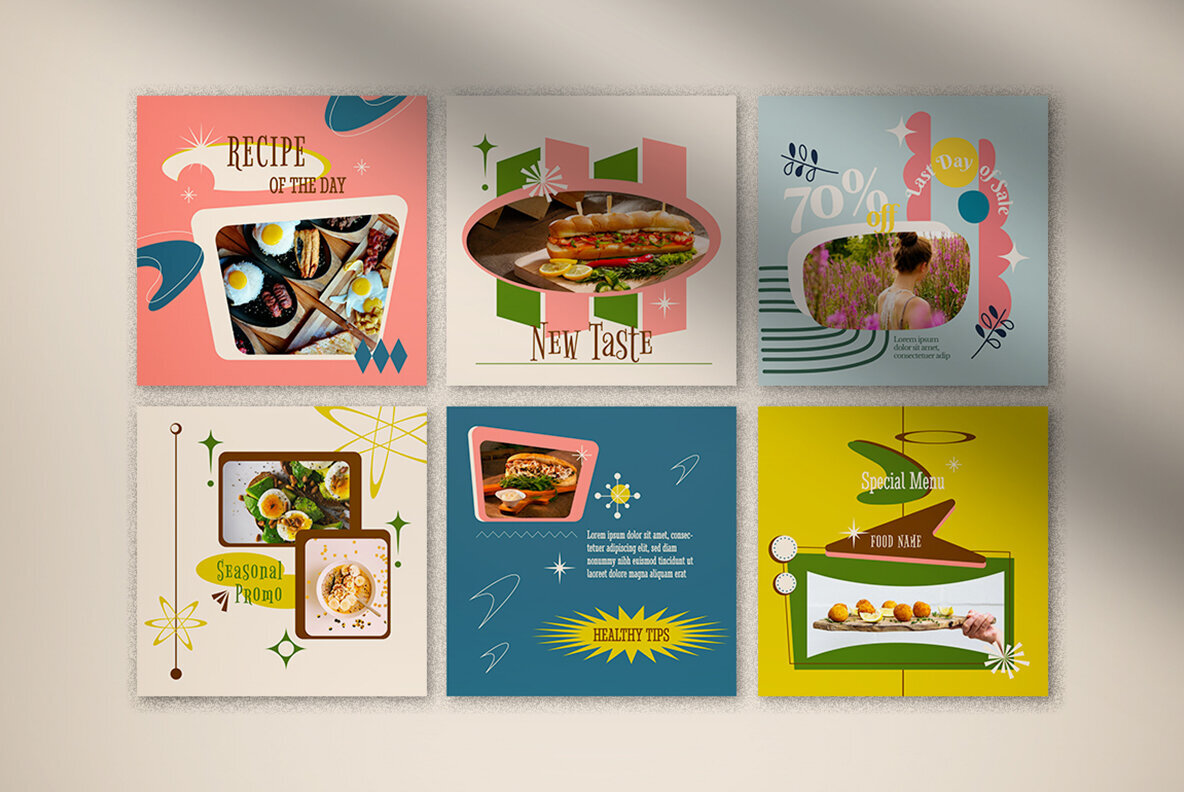 Peach Mid Century Food Instagram Pack 3
