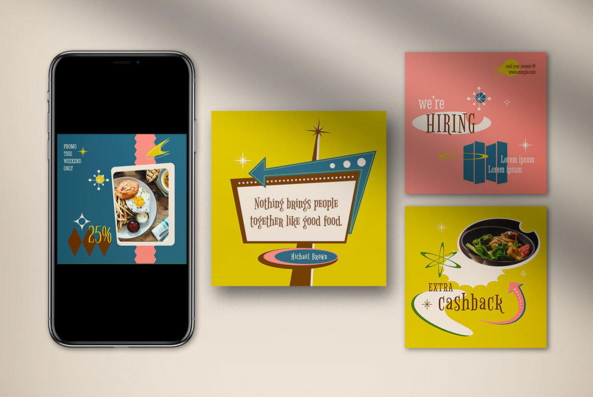 Peach Mid Century Food Instagram Pack 4