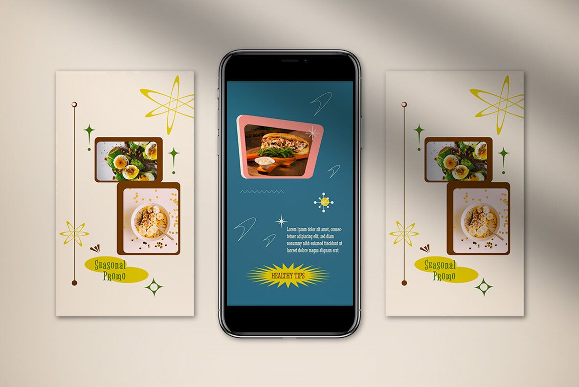 Peach Mid Century Food Instagram Pack 6