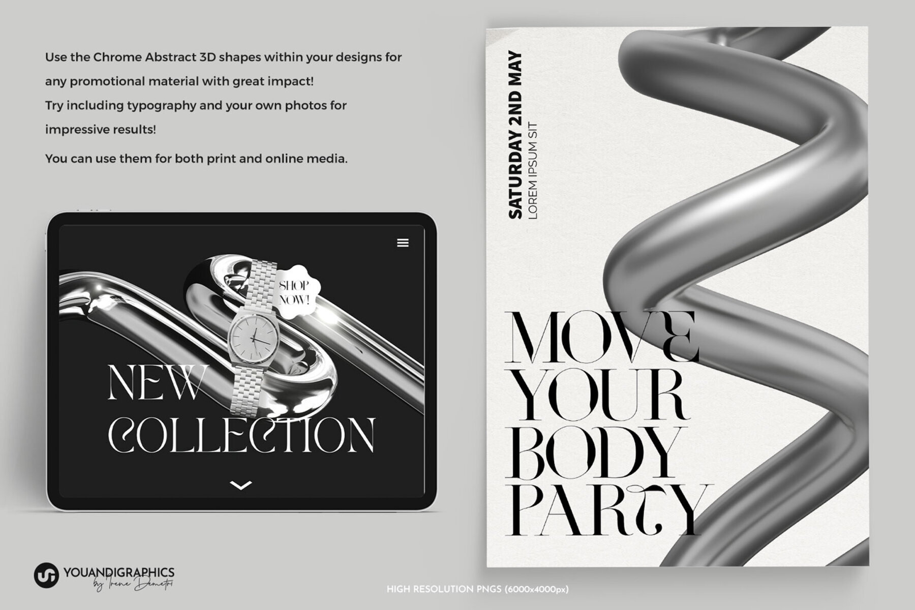 Chrome Abstract Y2K 3D Elements 3