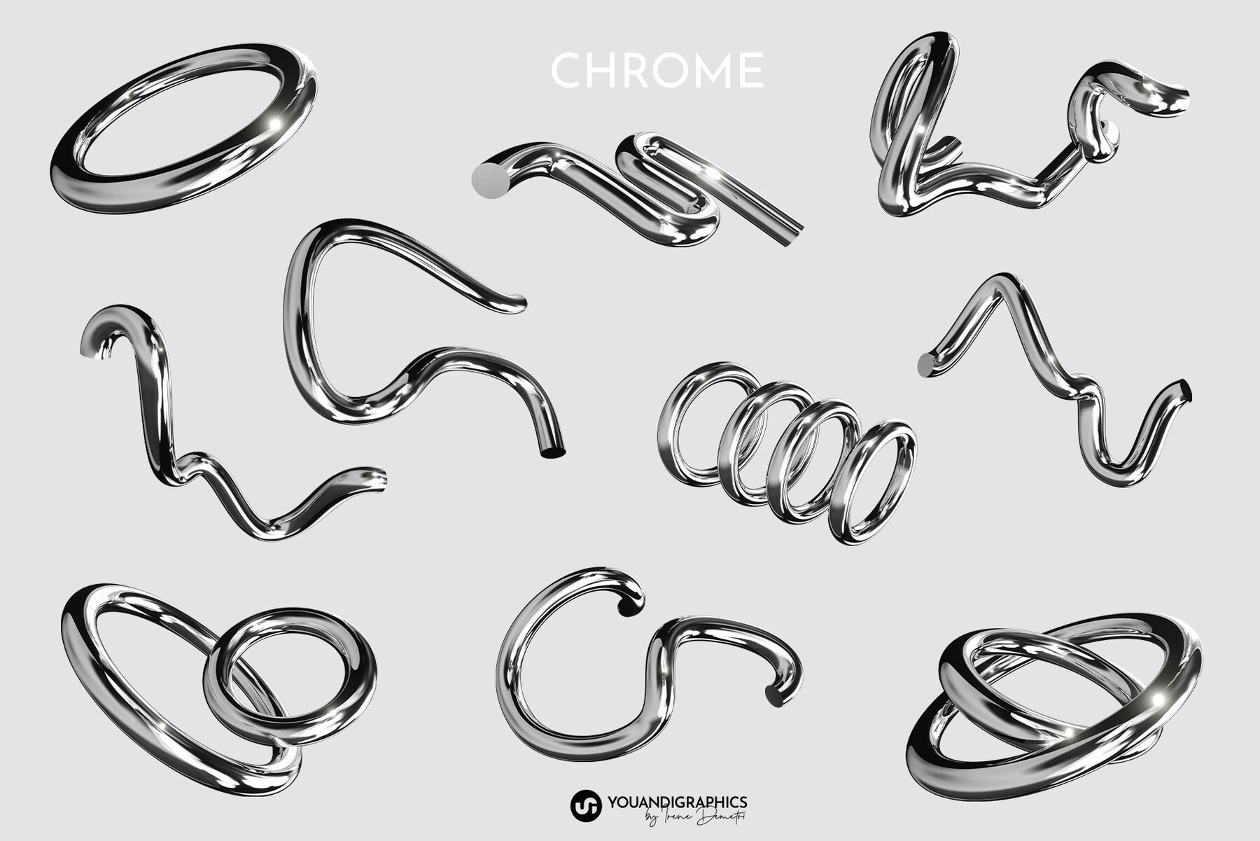 Chrome Abstract Y2K 3D Elements 12