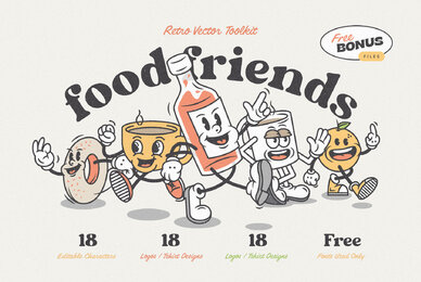 Food Friends v2 0   Vintage Mascot Logos  Characters