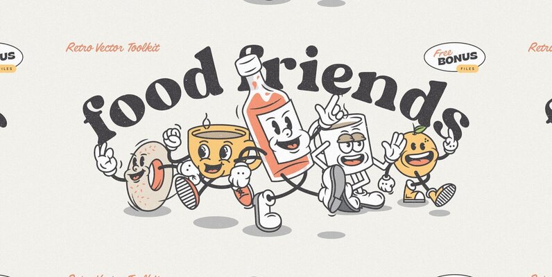 Food Friends v2 0   Vintage Mascot Logos   Characters