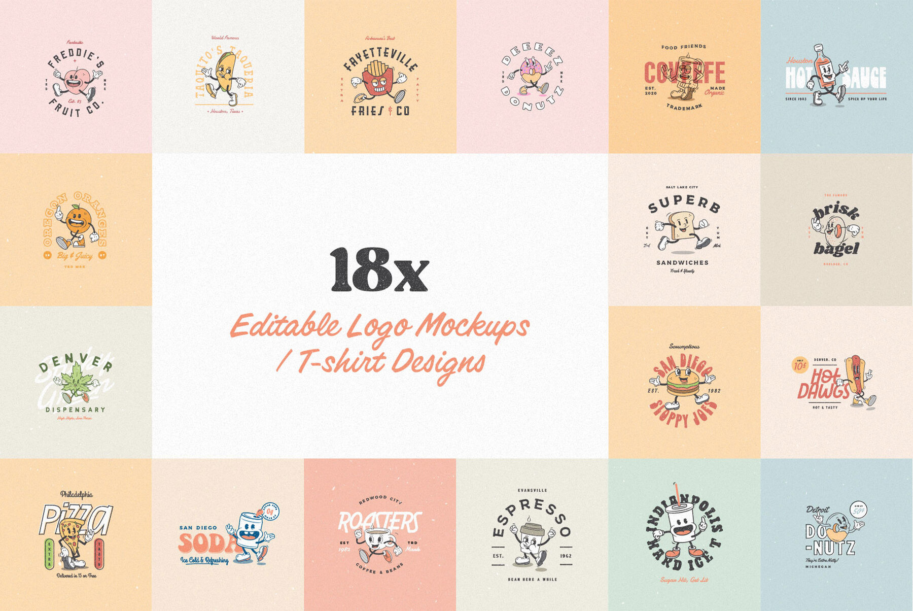 Food Friends v2 0   Vintage Mascot Logos   Characters 4