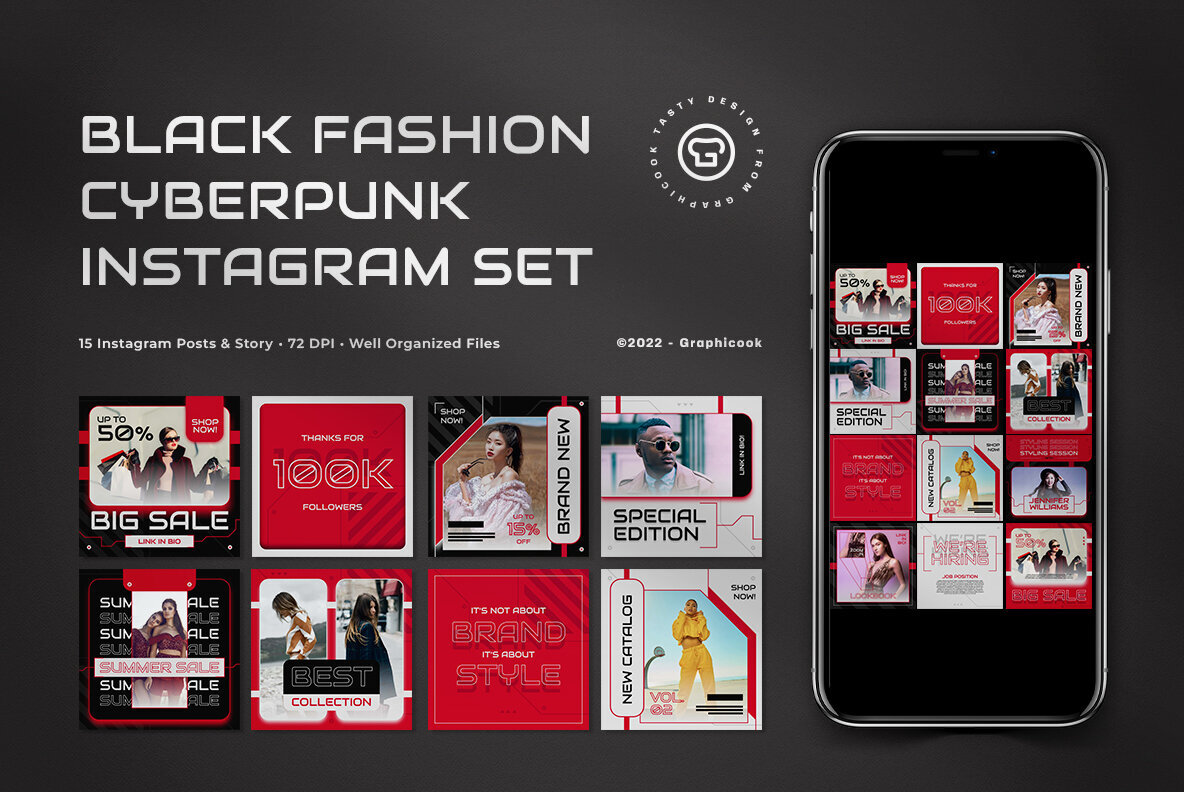 Black Cyberpunk Fashion Instagram Pack 1