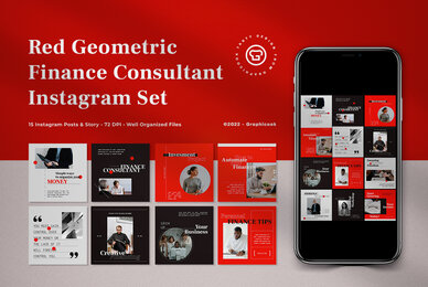Red Geometric Finance Consultant Instagram Pack