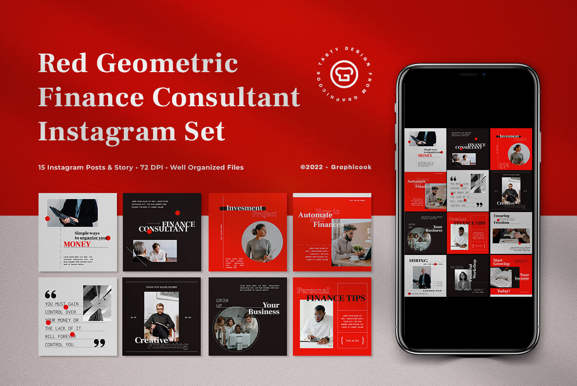 Red Geometric Finance Consultant Instagram Pack 1