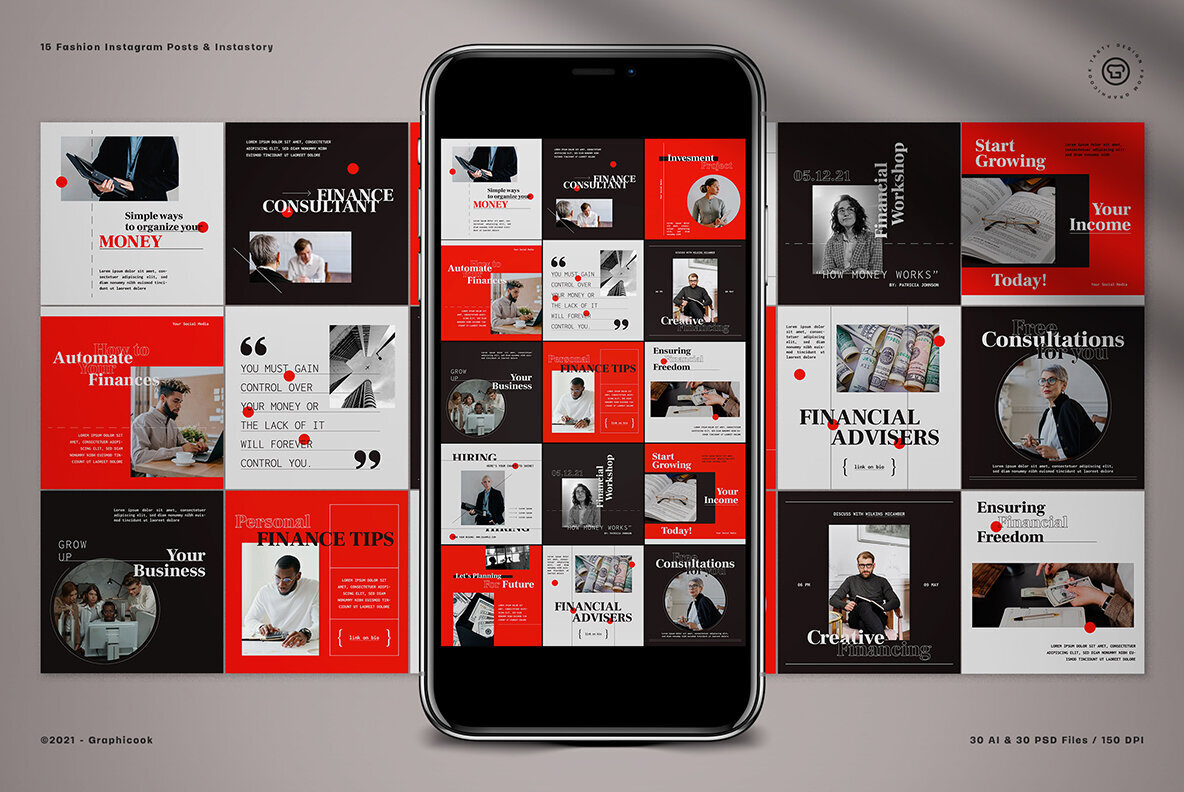 Red Geometric Finance Consultant Instagram Pack 2