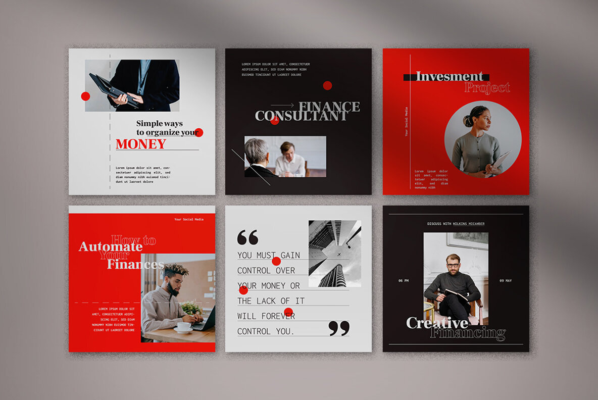 Red Geometric Finance Consultant Instagram Pack 3