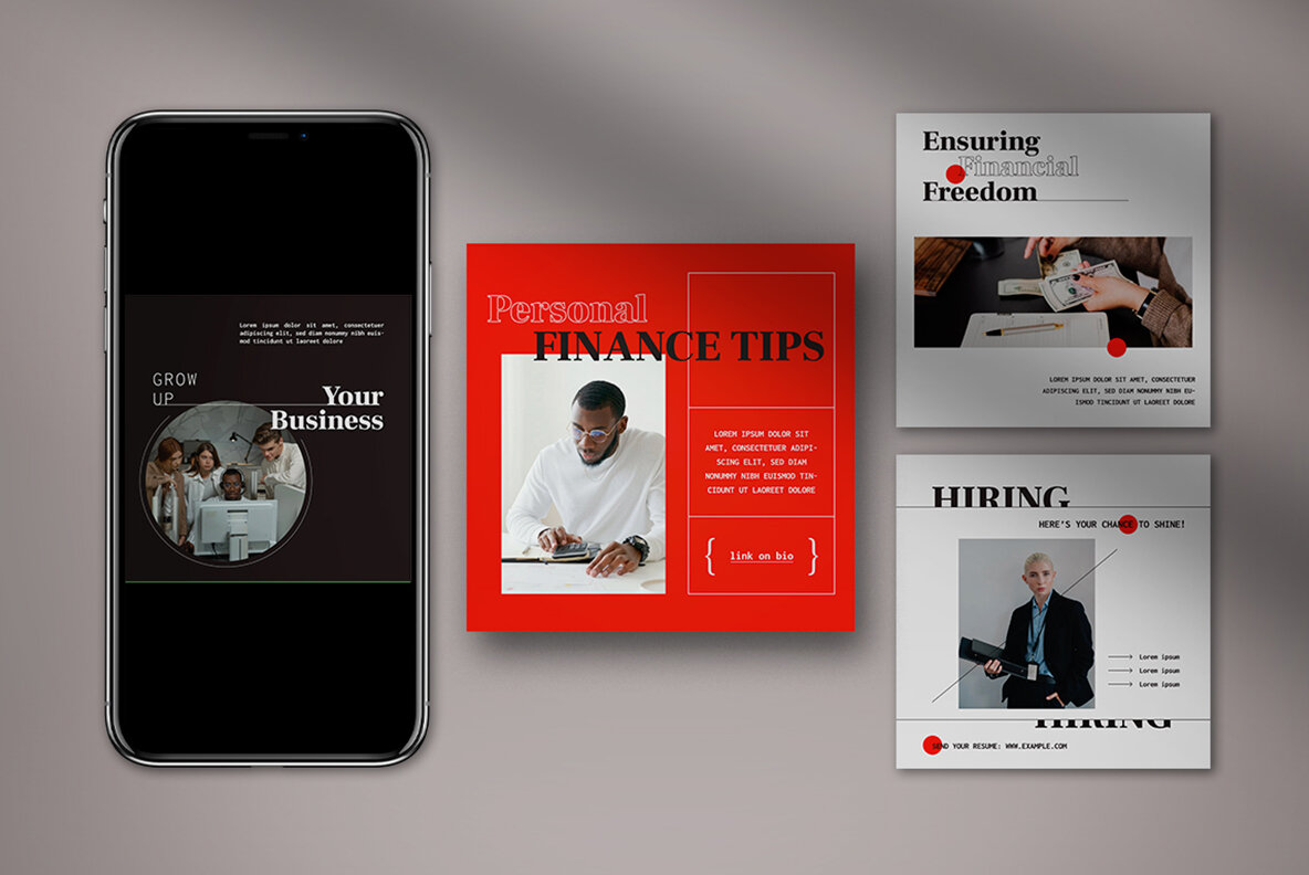 Red Geometric Finance Consultant Instagram Pack 4