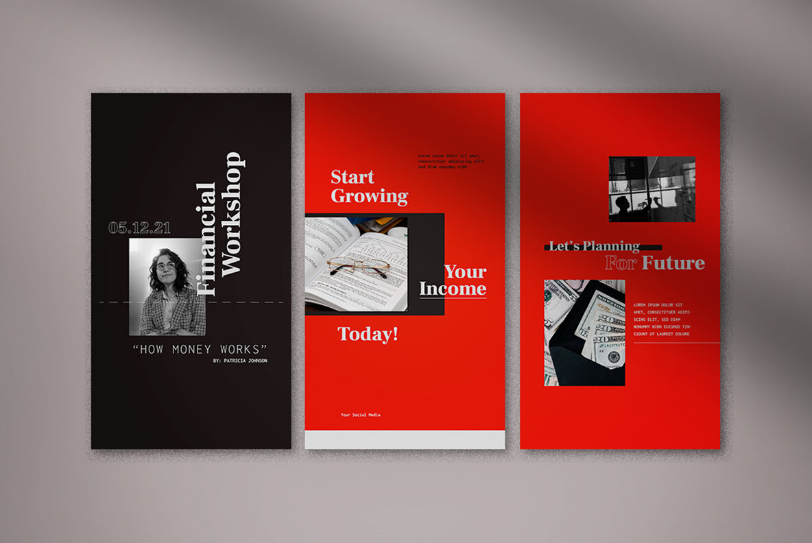 Red Geometric Finance Consultant Instagram Pack 5