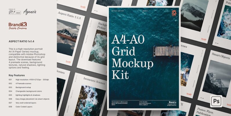 Agenzia A4 A0 Paper Grid Mockup Kit