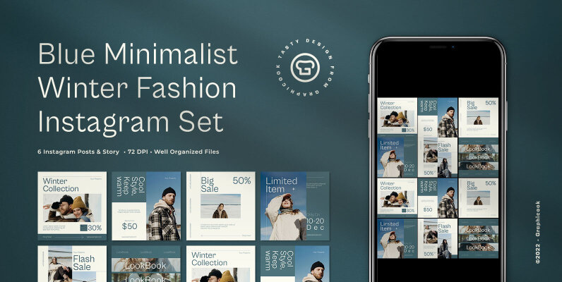 Blue Minimalist Winter Fashion Instagram Pack