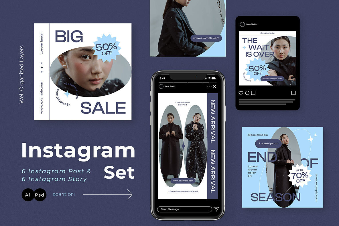 Blue Minimalist Winter Fashion Sale INstagram Pack 2