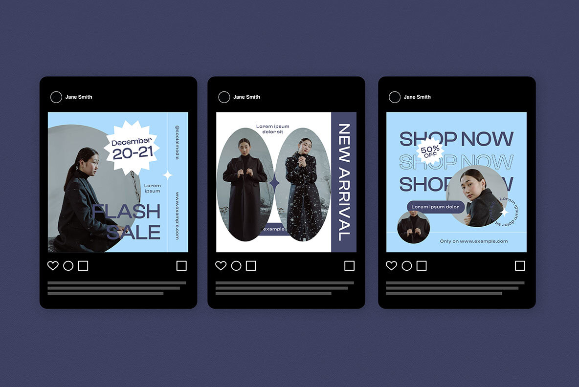 Blue Minimalist Winter Fashion Sale INstagram Pack 5