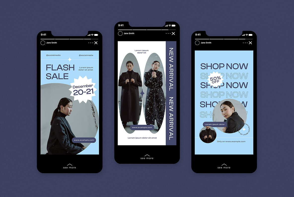 Blue Minimalist Winter Fashion Sale INstagram Pack 7