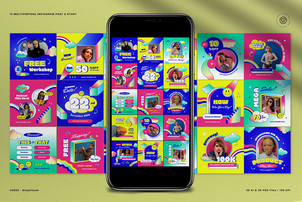 Colorful 90s Engagement Instagram Pack 2