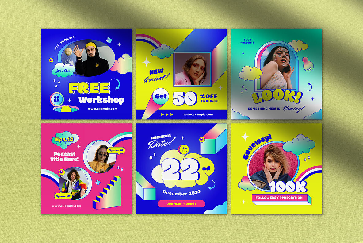 Colorful 90s Engagement Instagram Pack 3