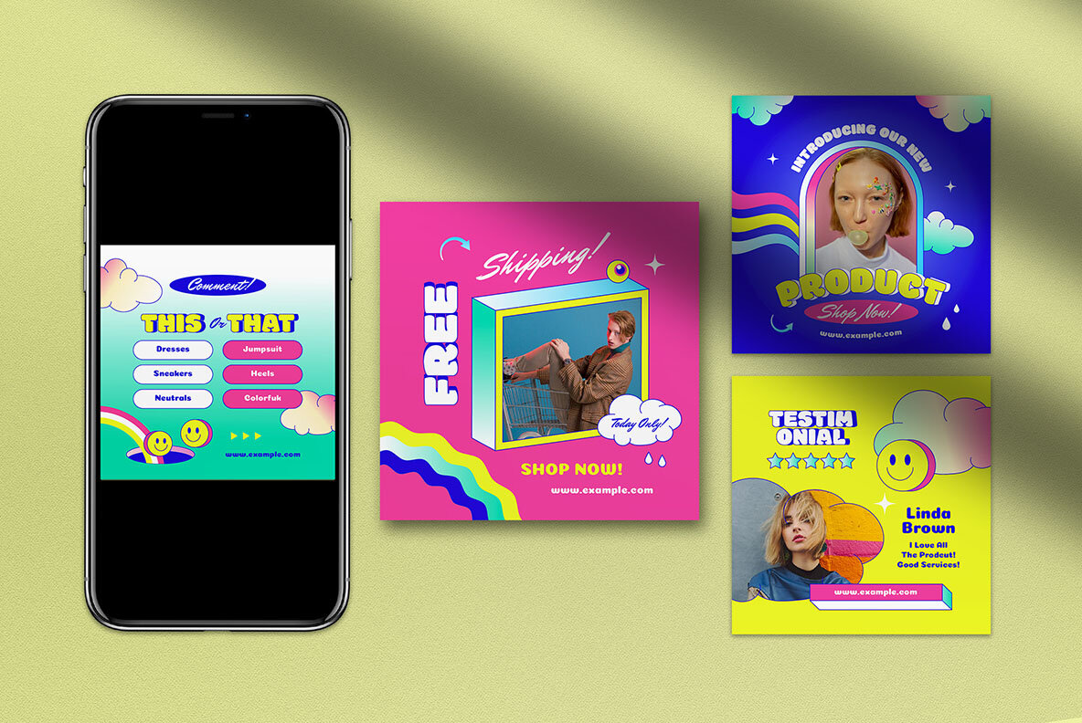 Colorful 90s Engagement Instagram Pack 4