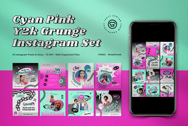 Cyan Pink Y2K Grunge Engagement Instagram Pack