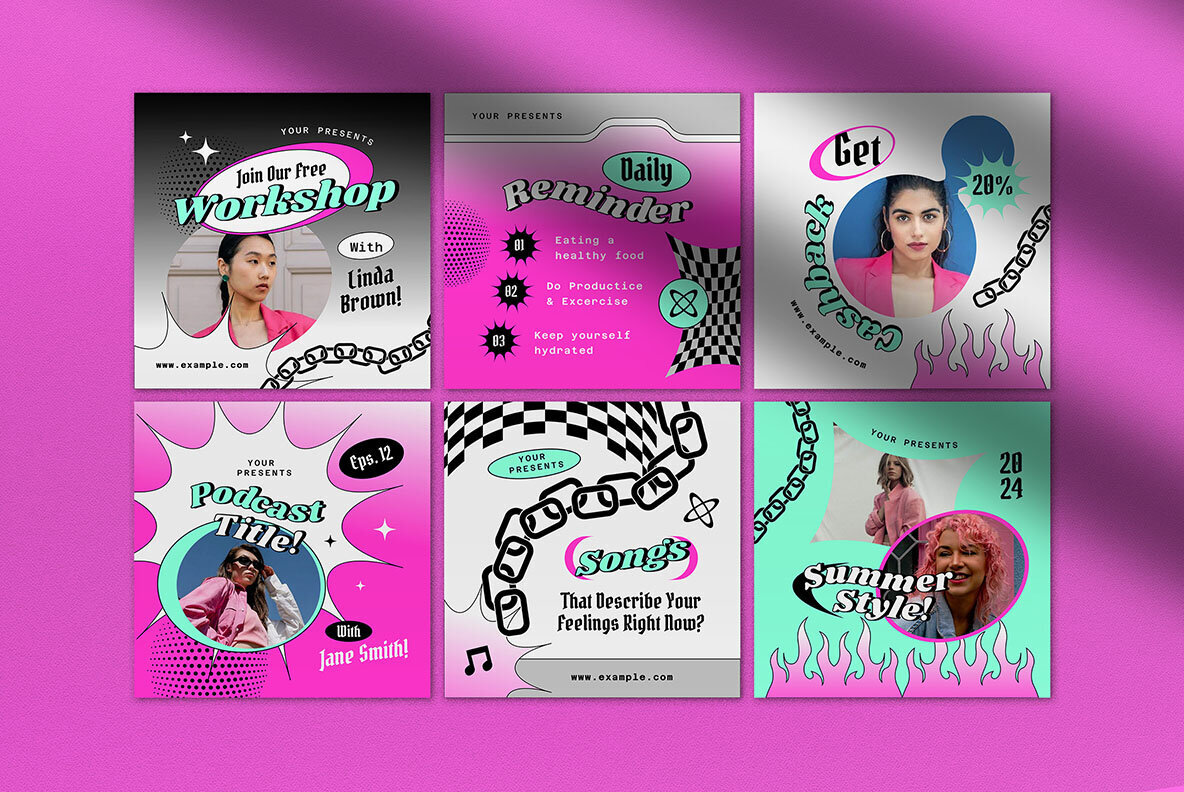 Cyan Pink Y2K Grunge Engagement Instagram Pack 3