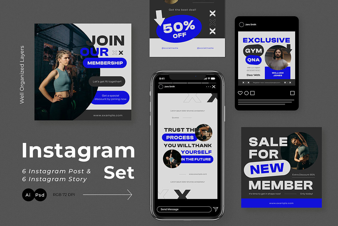 Grey Hypebeast Gym Instagram Pack 2