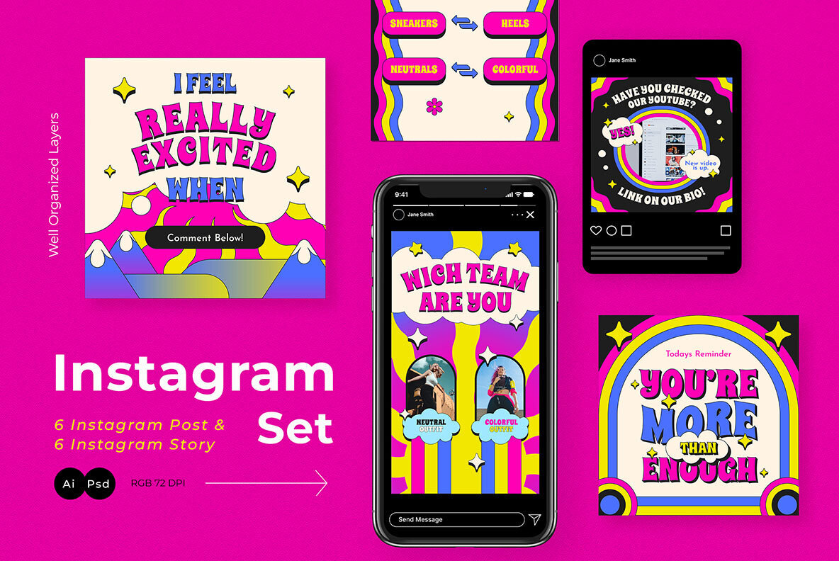 Pink Psychedelic Engagement Instagram Pack 2