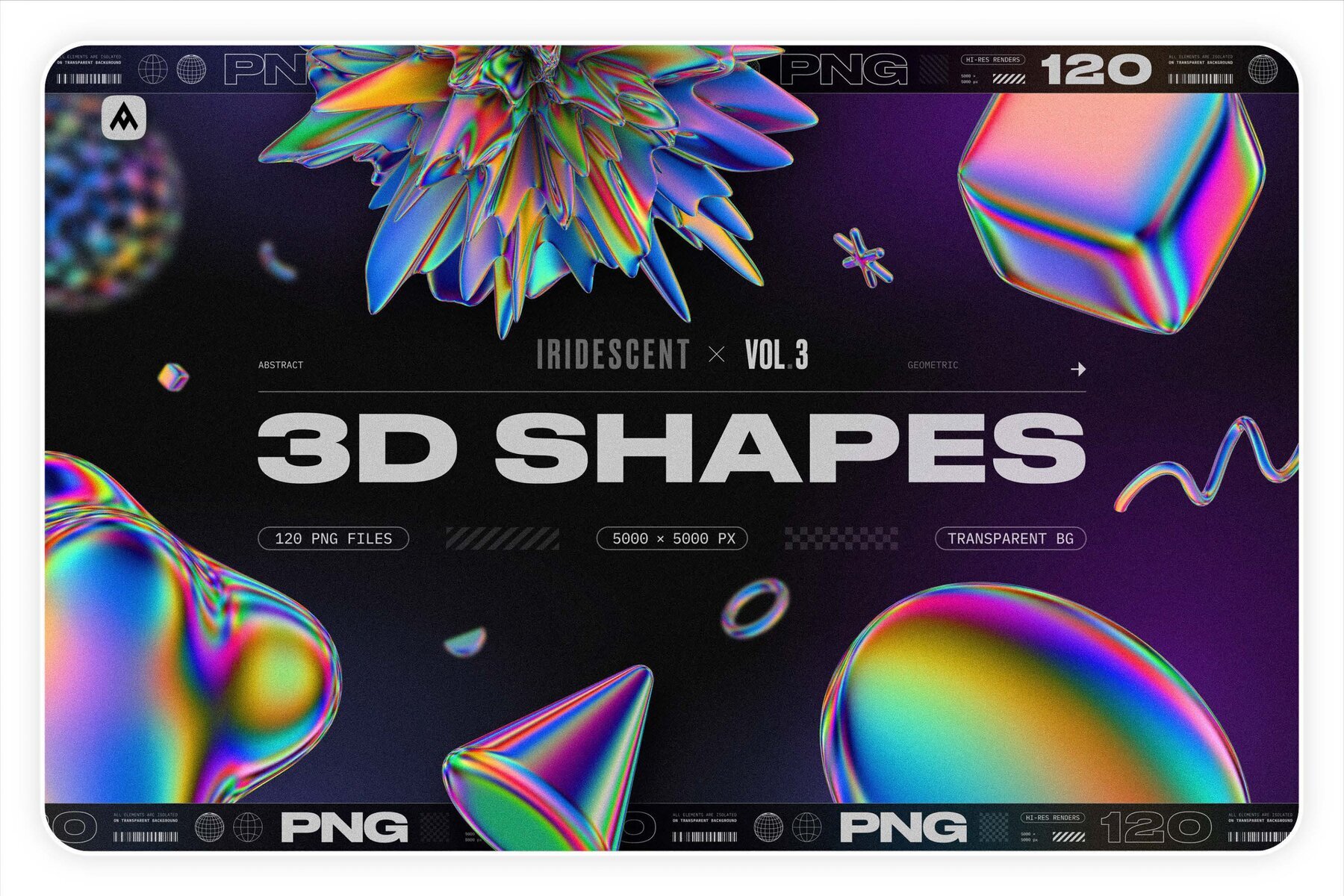120 Iridescent geometric 3D shapes pack Vol 3 1