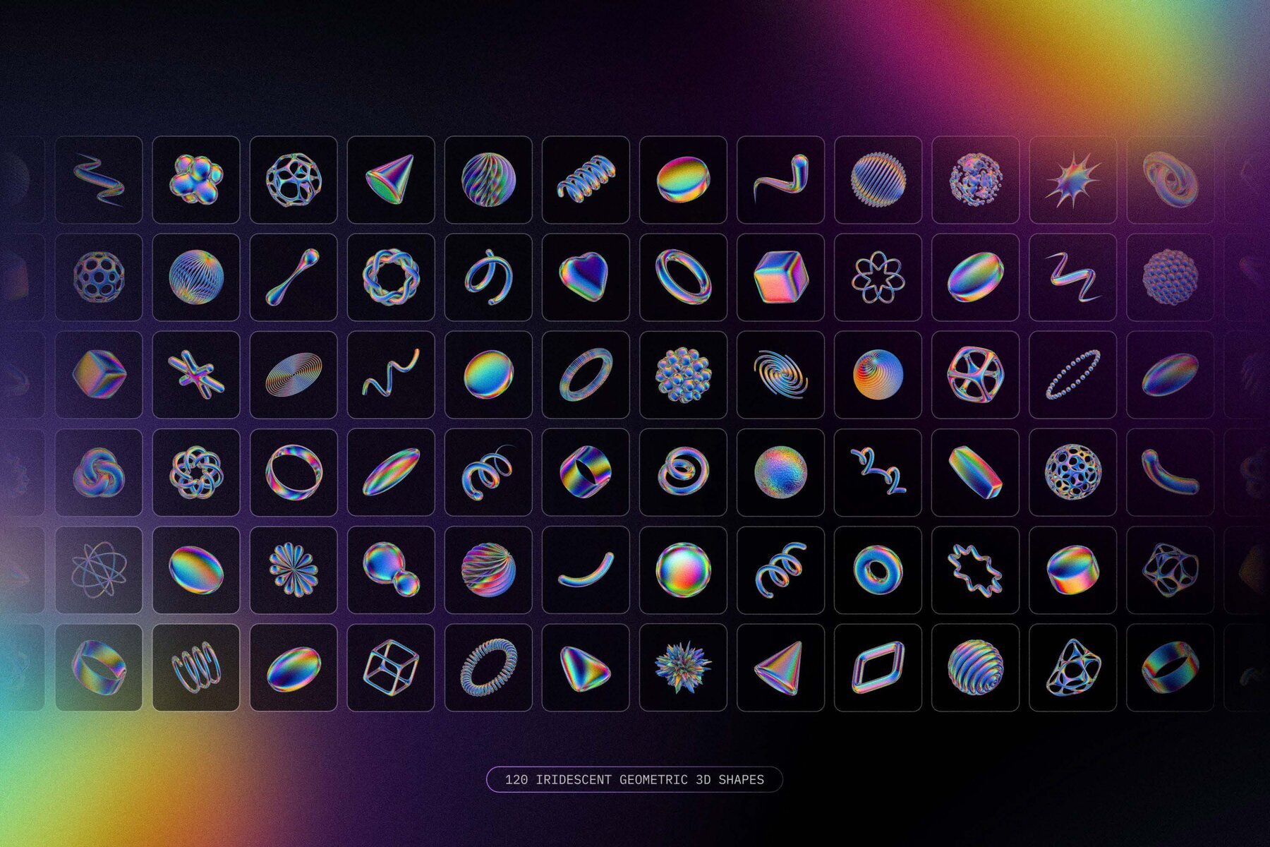 120 Iridescent geometric 3D shapes pack Vol 3 2