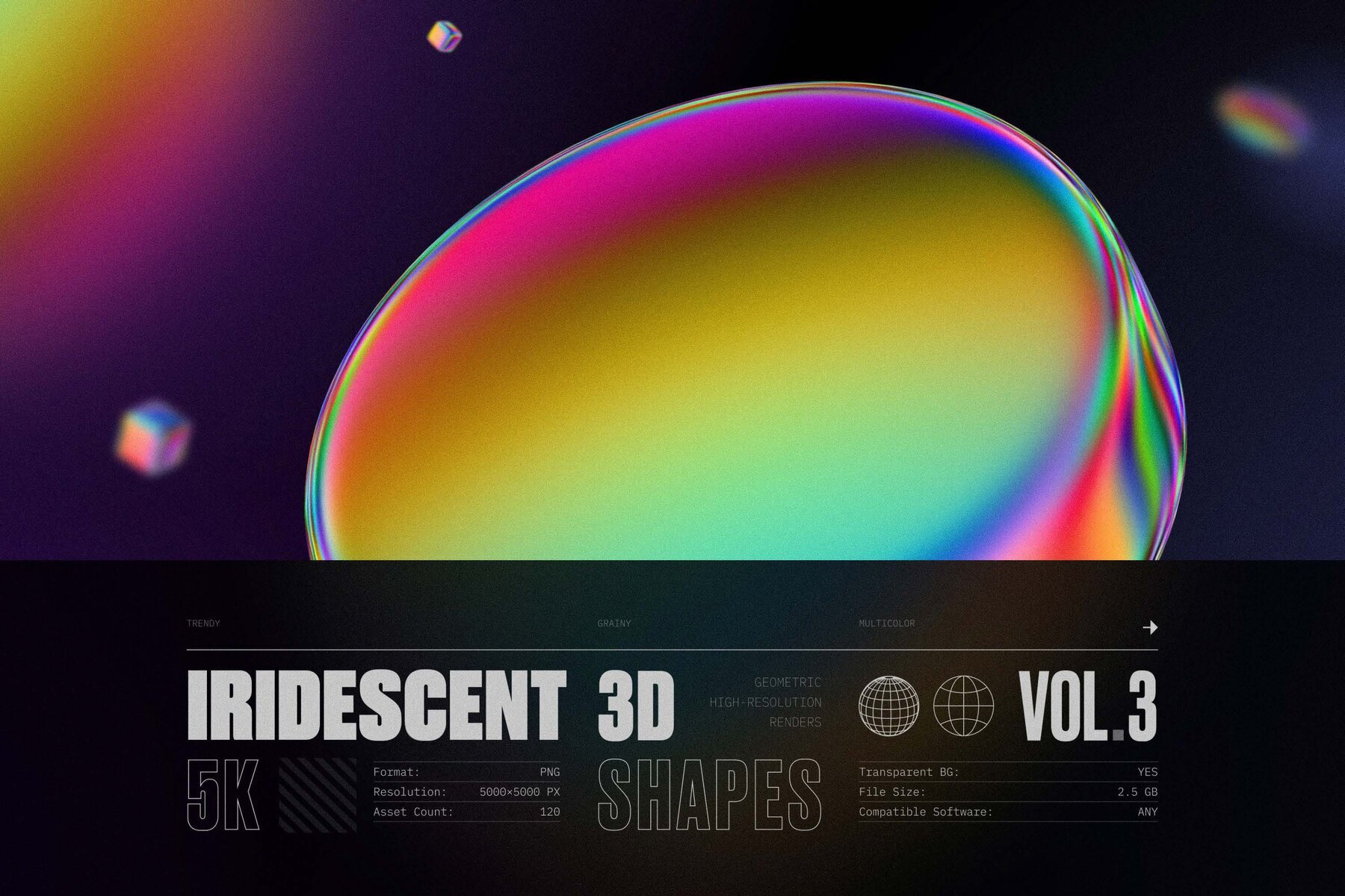120 Iridescent geometric 3D shapes pack Vol 3 3
